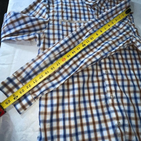 7 Diamonds Mens Shirt Blue Brown White Check Plaid 100% Cotton Size XL - Picture 12 of 14